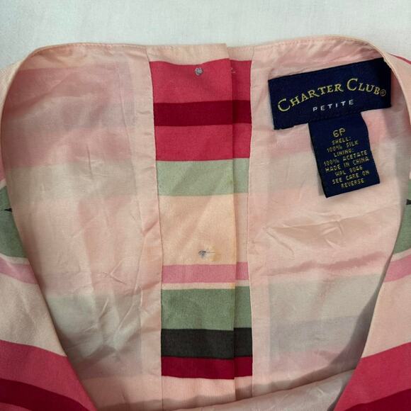 vintage striped silk sleeveless blouse retro preppy coquette top size 6p - Picture 7 of 8